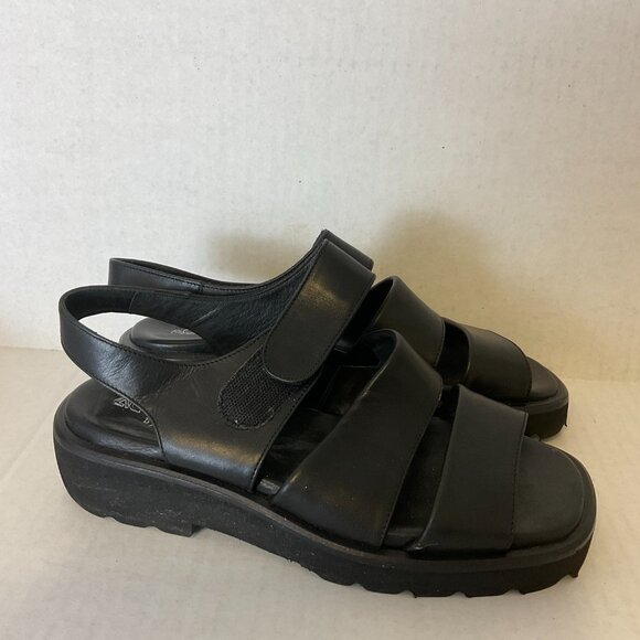 Aquatalia Sandals 7.5 Black Strappy Wedge Block Heel - Picture 6 of 10